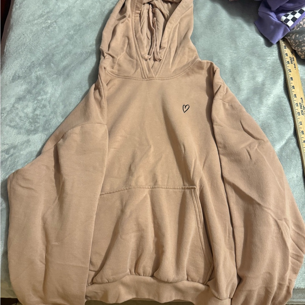 Tan Hoodie with Heart Embroidery